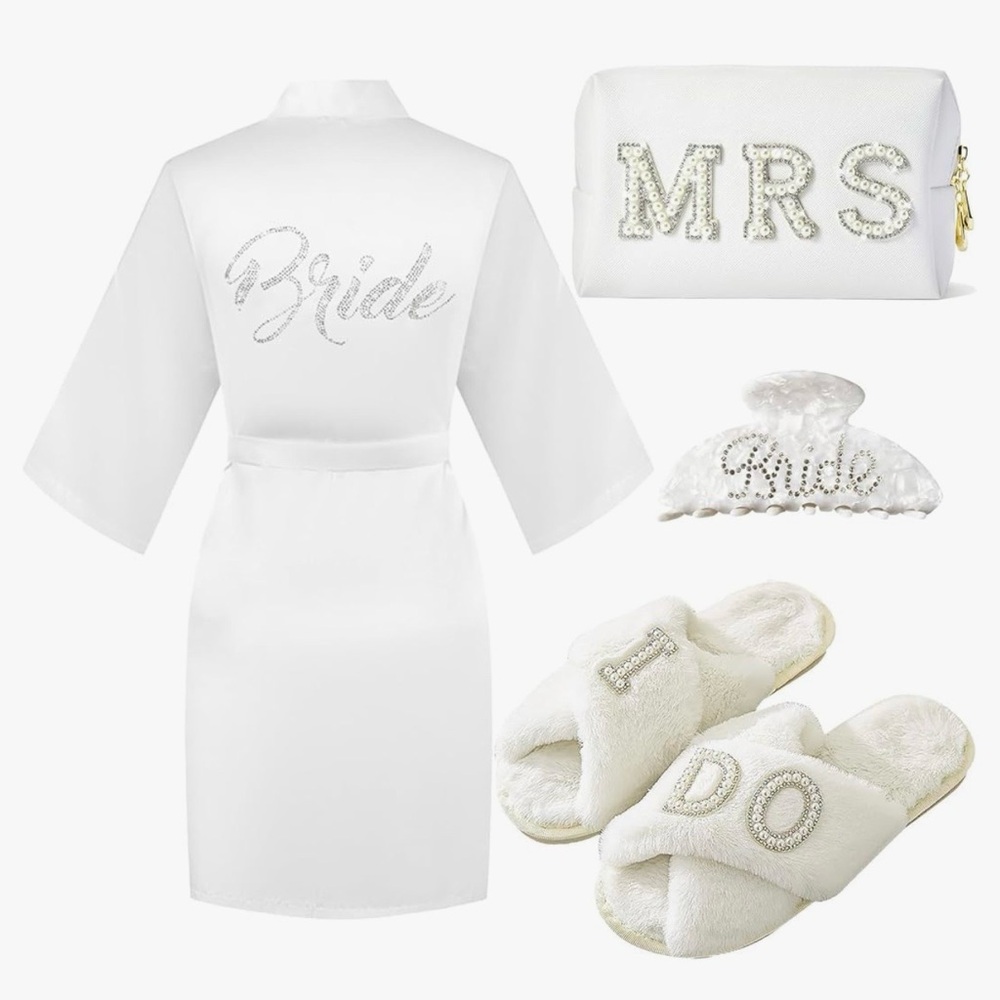 White Bridal Bathrobe and Slipper Set